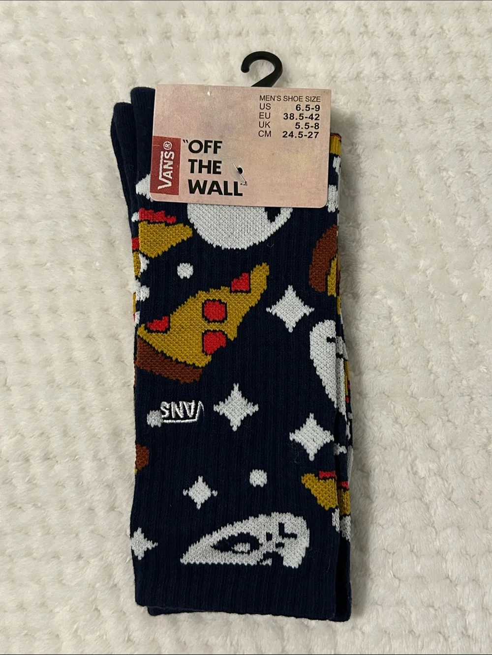 VANS “Off The Wall” Men's Navy Pizza & Skull Crew Socks - 1 Pair Medium (6.5-9)